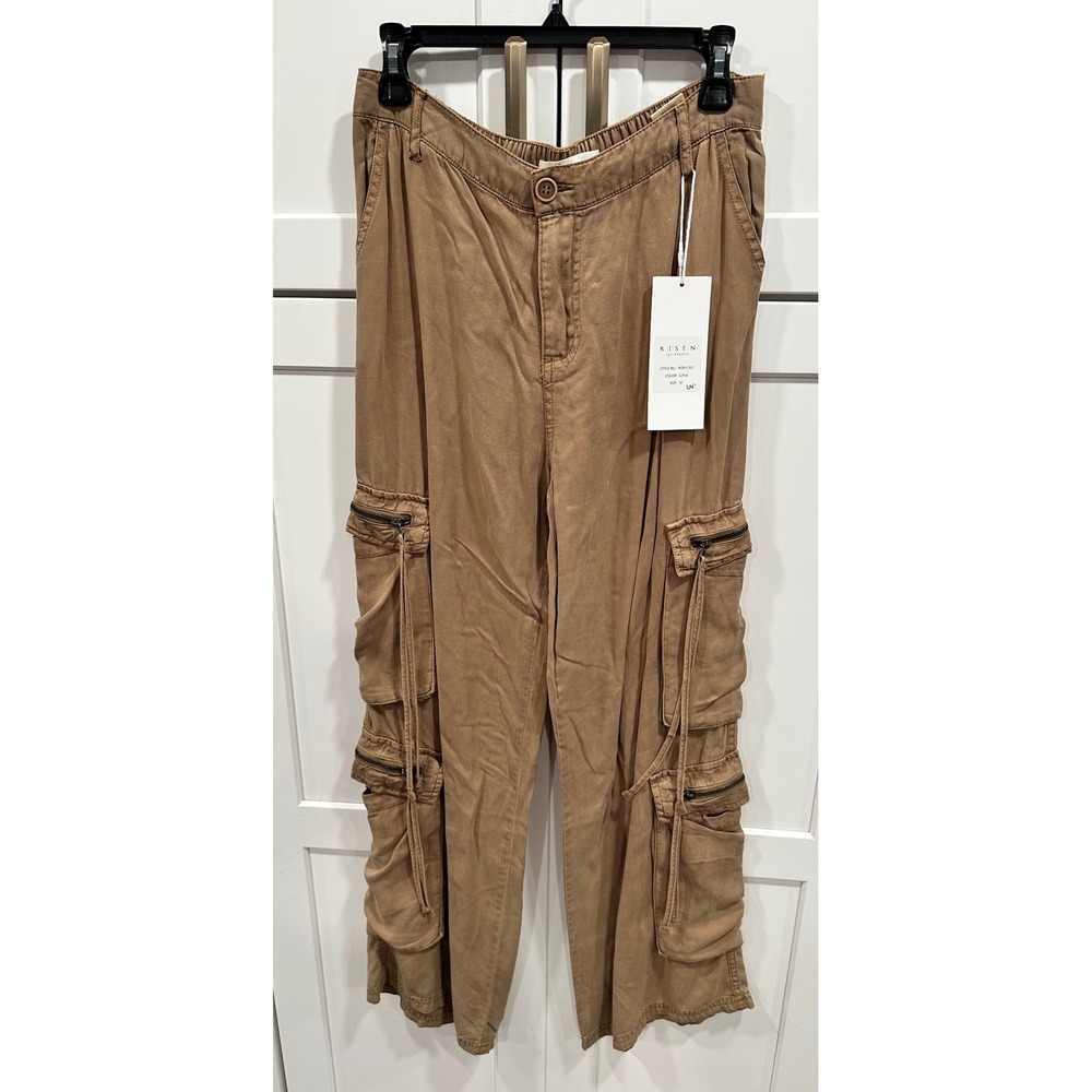 Risen Jeans Sepia Tencel Cargo Pants Wide Leg Utility RDP5707 Brown Women M NEW